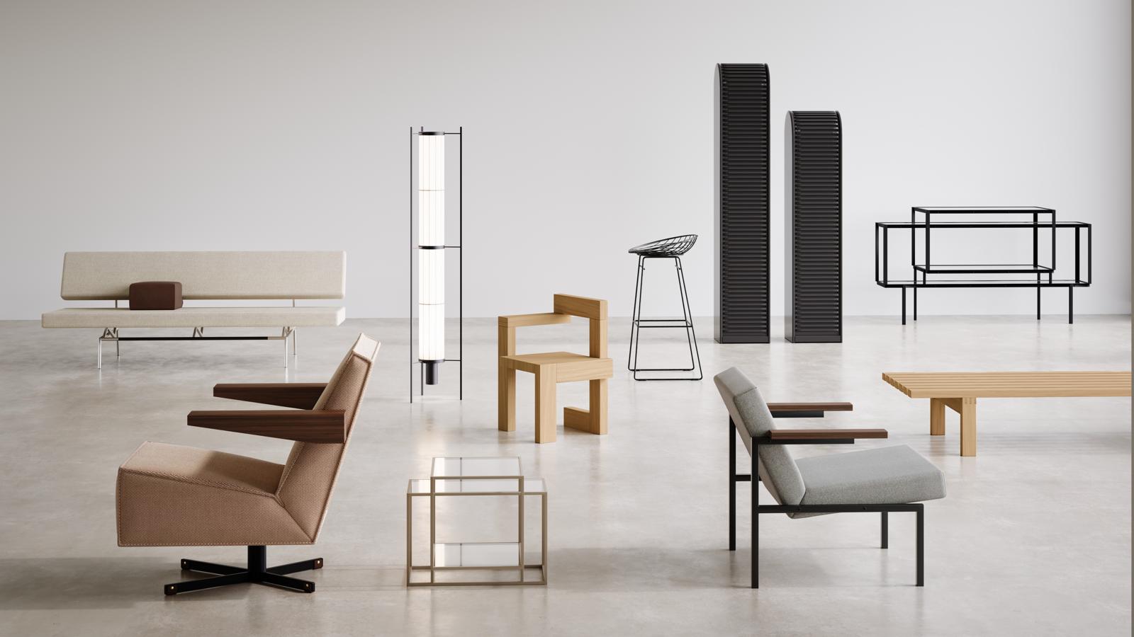 Kasten, stoelen en tafels uit de collectie van Pastoe in een lichte ruimte